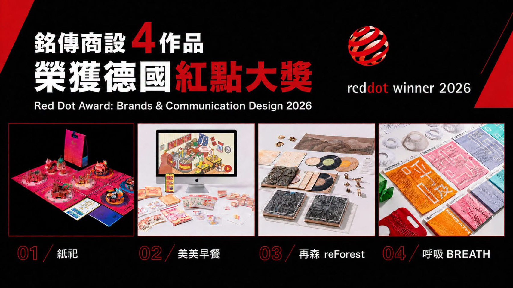 Featured image for “銘傳商設系4畢業作品 奪2026德國紅點品牌暨傳達設計大獎”